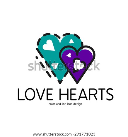 Color line icon for flat design isolated on white. Love hearts symbol