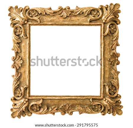 Antique golden frame isolated on white background. Retro style object