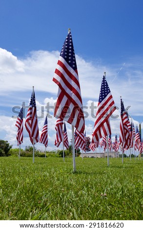 A lot of american flags. Memorial Day, Independence Day and Veterans Day celebration in USA