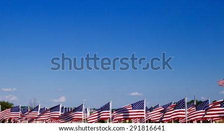 A lot of american flags. Memorial Day, Independence Day and Veterans Day celebration in USA