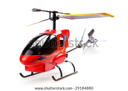Toy helicopter over white background