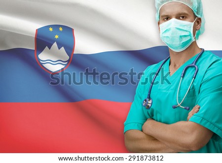 Surgeon with flag on background - Slovenia