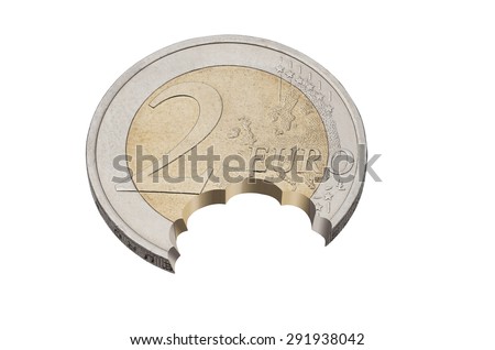 Someone took a bite out of a euro coin with his teeth Royalty-Free Stock Photo #291938042