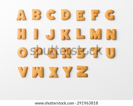 cookie letter alphabet on white background