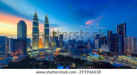 Top view of Kuala Lumper skyline at twilight Royalty-Free Stock Photo #291966638