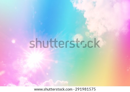 Soft rainbow filter over sky and clouds for background.