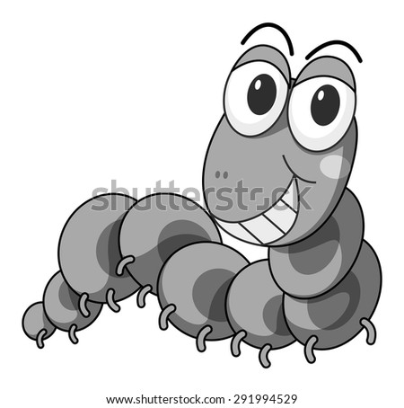 Cute caterpillar character illustration in black and white	