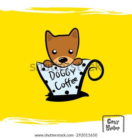 Hand drawing dog face with coffee cup logo vector.