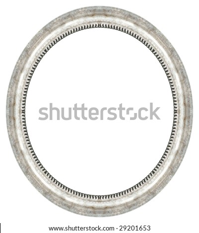 Oval silver picture frame with a decorative pattern