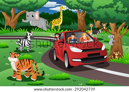 A vector illustration of family on a trip to an animal park