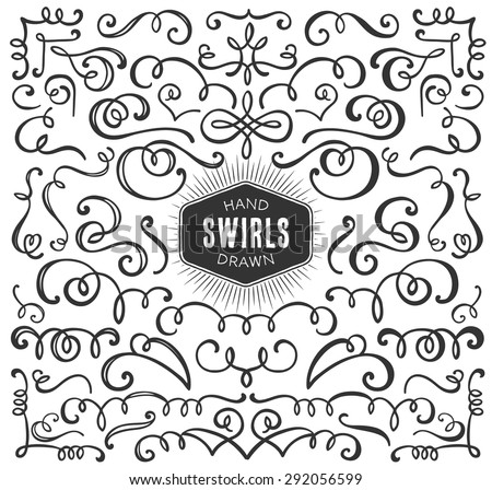 Hand drawn decorative curls and swirls collection. Vintage vector design elements. Ink illustration.