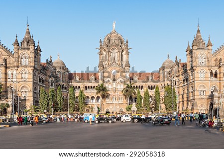 Chhatrapati Shivaji Terminus (CST) is a UNESCO World Heritage Site and an historic railway station in Mumbai, India Royalty-Free Stock Photo #292058318