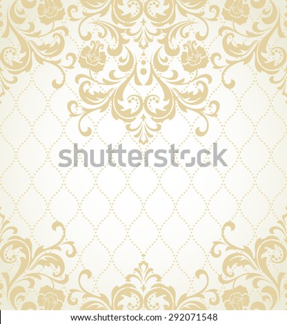 Vector lace pattern in Eastern style on scroll work background. Ornate element for design. Place for text. Ornamental pattern for wedding invitations, greeting cards. Traditional outline decor. Royalty-Free Stock Photo #292071548