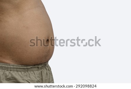 Fat man with big belly on white background Royalty-Free Stock Photo #292098824