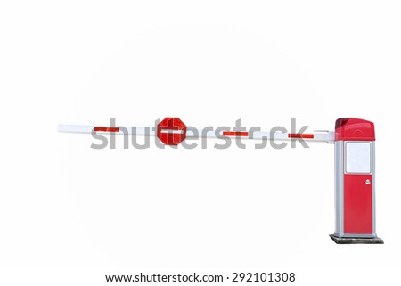 Red and white colored street barrier sign in white background