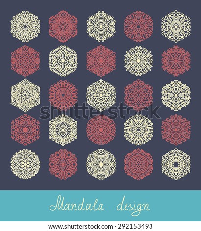 set of 25 mandala design, circle ornament collection for print, or web, abstract round geometric pattern vector illustration