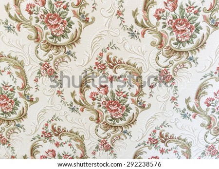Fragment of colorful retro tapestry textile pattern with floral ornament useful as background Royalty-Free Stock Photo #292238576
