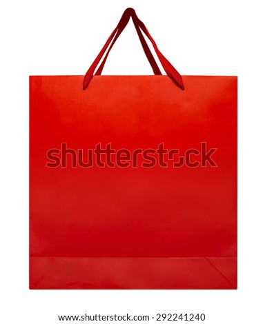 Red paper bag isolated on white background. Clipping path included.