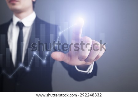 Businessman pressing button on touch screen interface and select button whith your text. graph. chart. templete.  business concept.