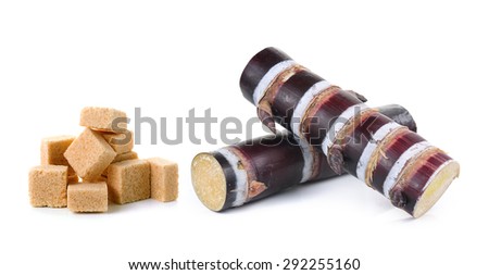 sugar cane and sugar cube on white background