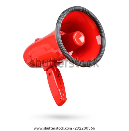 Red megaphone isolated on white background. File contains a path to isolation.  Royalty-Free Stock Photo #292280366