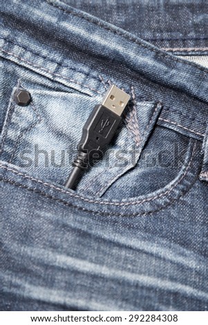 usb cable in jean pocket