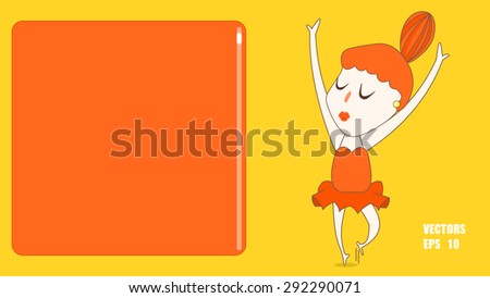 Cartoon illustration of a female woman, young lady, girl ballet dancer teacher performing. Grace, beauty, elegance pose. Super model. Scrolling demonstration chart clip art. Yoga skill training lesson