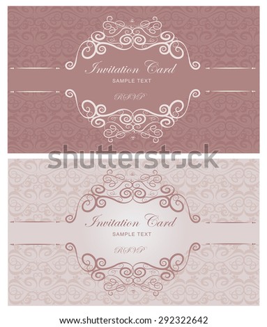 Set of vintage invitation cards with flourishes pink and beige