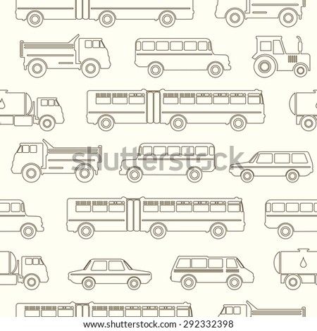 Seamless baby background with contour retro car linear icons 