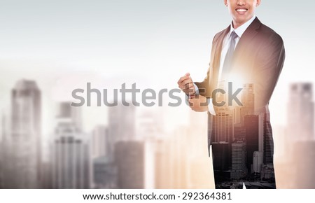 portrait of double exposure businessman and modern city