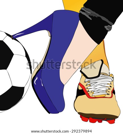 Between football and fashion - Symbolic illustration depicting a woman torn between sport and elegance