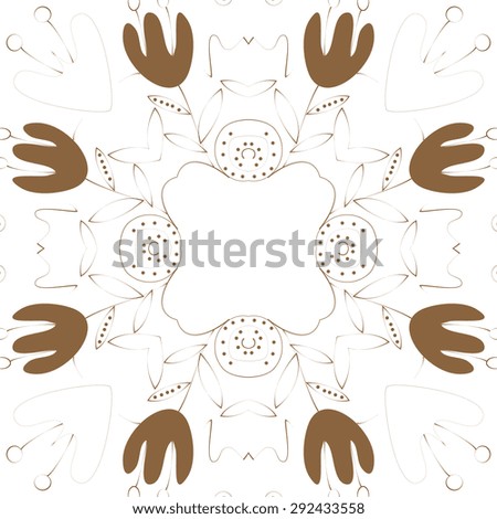 Circular   pattern of floral motif, branches, leaves, hole, flowers, copy space. Hand drawn.