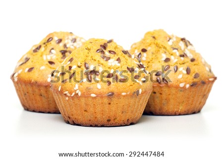 Muffins with sesame isolated on a white background