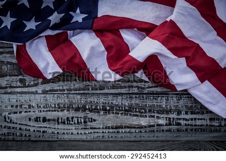 American flag on wood background ( Filtered image processed vintage effect. )