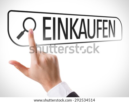 Shopping (in German) written in search bar on virtual screen