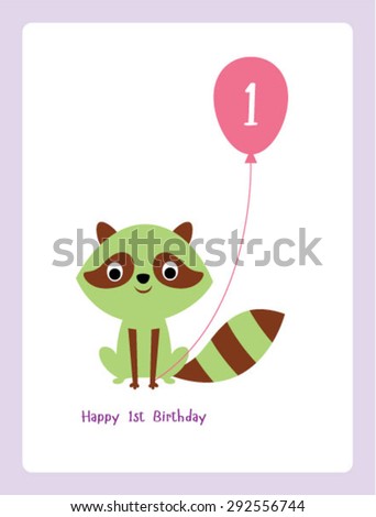 raccoon first birthday greeting card