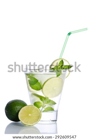drink with ice mint and lime on white background
