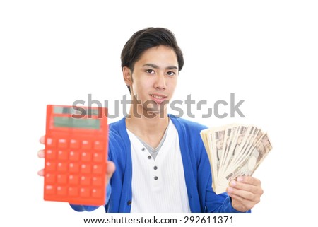 Smiling Asian man with money
