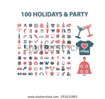100 holidays and party isolated vector icons