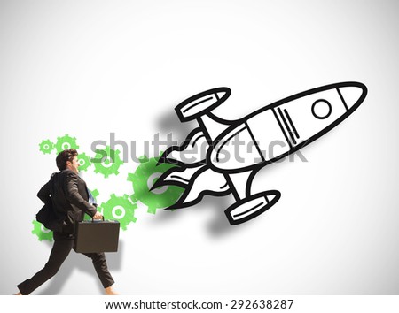 Businessman jumping against white background with vignette