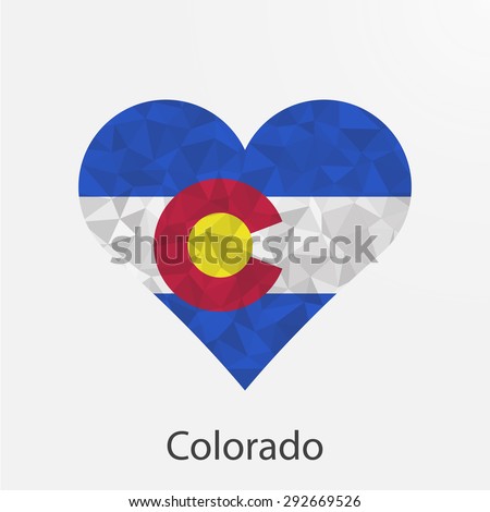 Colorado flag heart in geometric,mosaic polygonal style.Love to country and state.Abstract tessellation,background. Vector illustration EPS10