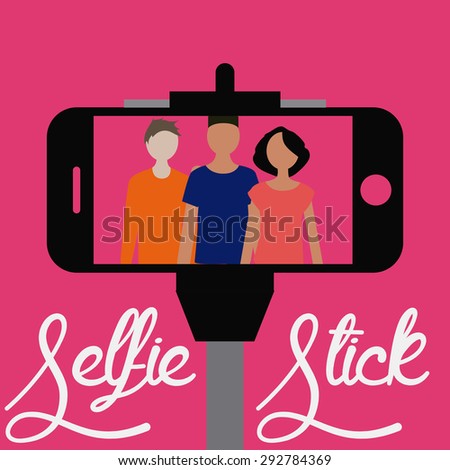 Colored background with text and a smartphone. Selfie. Vector illustration