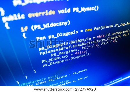 Software developer programming code on computer. Abstract computer script source code. Shallow depth of field, selective focus effect.  (MORE SIMILAR IN MY GALLERY)