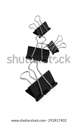 Black paper binder clip isolated on white background