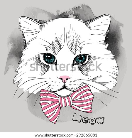 Portrait cat with a tie. Vector illustration.