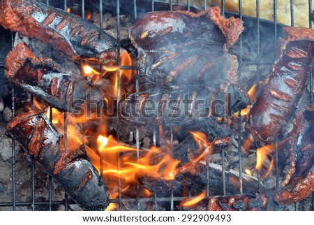 Picture of a Fat Sausage on a grill, Food concept