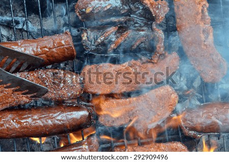 Picture of a Fat Sausage on a grill, Food concept