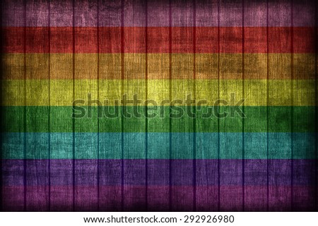 Gay 8 stripe flag pattern on wooden board texture ,retro vintage style