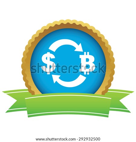 Certificate seal with image of exchange between dollar and bitcoin, isolated on white