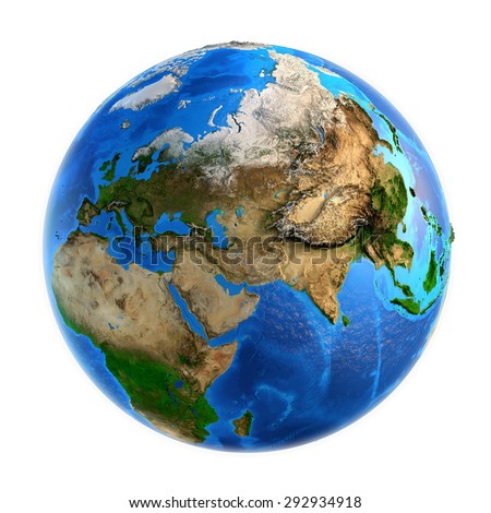 Detailed picture of the Earth and its landforms, isolated on white. Elements of this image furnished by NASA